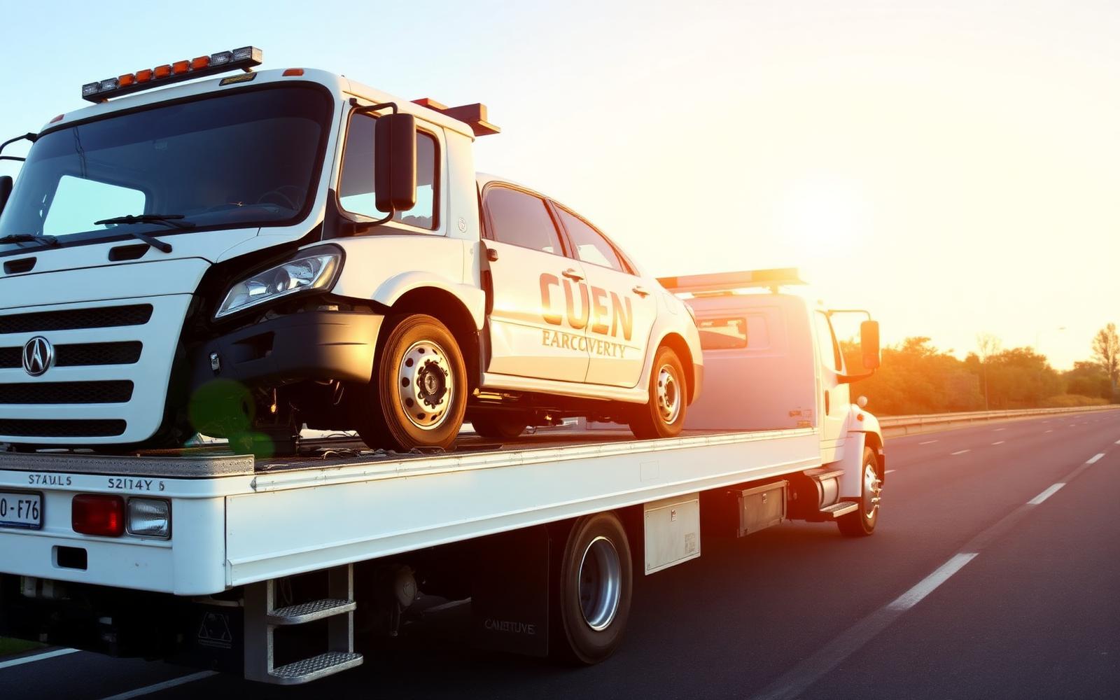 Emergency car recovery flatbed truck